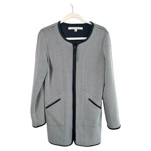 Max Studio Jacket Womens M Overcoat Blazer Full Zip Piping Lightweight MidLength